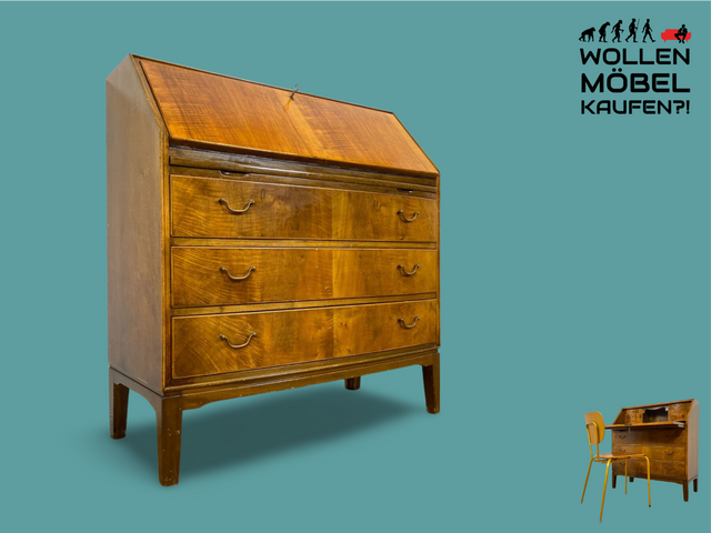 WMK I Sehr schöner skandinavischer Mid-Century Sekretär aus vollem Holz mit Schubladen und fester Schreibplatte I Schreibschrank Desk Schreibtisch Kommode Schubladenkommode Vintage Berlin Köln München