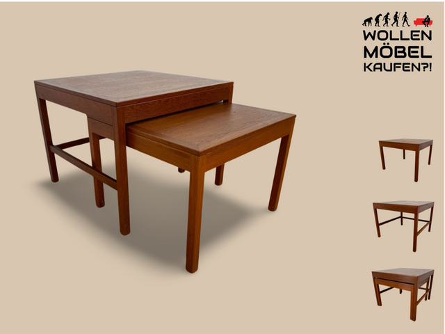 WMK I Stilvoller skandinavischer Mid-Century 2-in-1 Designer Couchtisch von Borge Mogensen für Fredericia Stolefabrik aus Teakholz I Wohnzimmertisch Satztisch Beistelltisch Danish Design Teak Vintage