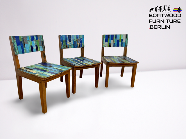 Boatwood by WMK # 1/3 Besonders schöner Stuhl aus altem Bootsholz mit original Bootsfarben, ein handgefertigtes Unikat aus massivem Teakholz # Esszimmerstühle Küchenstühle Holzstühle Chair Bootsmöbel