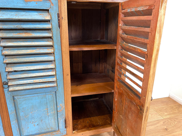 Boatwood by WMK # Einzigartiger Schrank aus altem Bootsholz, ein handgefertigtes Unikat aus massivem Teakholz # Sideboard Anrichte Wäscheschrank Küchenschrank Kommode Schuhschrank Flurschrank Lamellen