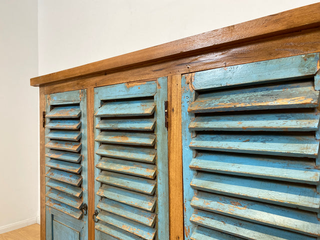 Boatwood by WMK # Einzigartiger Schrank aus altem Bootsholz, ein handgefertigtes Unikat aus massivem Teakholz # Sideboard Anrichte Wäscheschrank Küchenschrank Kommode Schuhschrank Flurschrank Lamellen