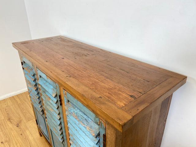 Boatwood by WMK # Einzigartiger Schrank aus altem Bootsholz, ein handgefertigtes Unikat aus massivem Teakholz # Sideboard Anrichte Wäscheschrank Küchenschrank Kommode Schuhschrank Flurschrank Lamellen