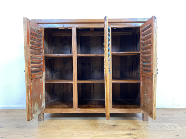 Boatwood by WMK # Einzigartiger Schrank aus altem Bootsholz, ein handgefertigtes Unikat aus massivem Teakholz # Sideboard Anrichte Wäscheschrank Küchenschrank Kommode Schuhschrank Flurschrank Lamellen