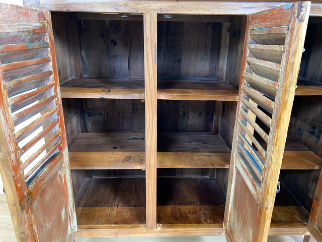 Boatwood by WMK # Einzigartiger Schrank aus altem Bootsholz, ein handgefertigtes Unikat aus massivem Teakholz # Sideboard Anrichte Wäscheschrank Küchenschrank Kommode Schuhschrank Flurschrank Lamellen