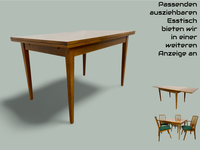 WMK I Set aus 4 sehr schönen Mid-Century Esszimmerstühlen mit Sprossen & grünem Originalbezug, bau ähnlich mit Casala I Stühle Küchenstühle Dining Chairs Tisch Vintage 50er 60er Berlin Hamburg München