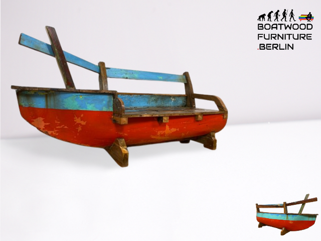 Boatwood by WMK # Besondere Sitzbank aus altem Boot I handgefertigtes & nachhaltiges Unikat in Originalfarbe I Bank Sofa Couch Küchenbank Sideboard Flur Holz Schiff Einbaum Möbel Bootsmöbel Loft Bench