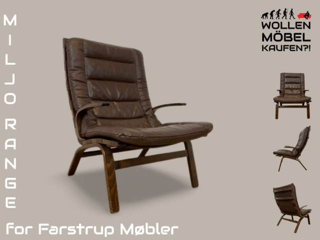 WMK I Skandinavischer Designer Sessel von Miljo Range für Farstrup Møbler mit Echtleder Bezug & Bugholz Rahmen I Armchair Lesesessel Freischwinger Relax Leder Leather Danish Design Mid-Century Vintage