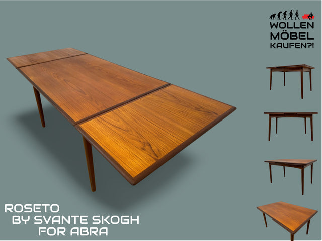 WMK # Skandinavischer ausziehbarer Mid-Century Designer Esstisch Roseto von Svante Skogh für Abra, aus Teakholz & Palisander # Tisch Holztisch Ausziehtisch Dining Table Danish Design Vintage Rosewood