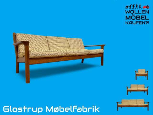 WMK # Stilvolles skandinavisches Mid-Century Designersofa von Glostrup Møbelfabrik mit Teakholz Rahmen & neuem Bezug # 3er Sofa Couch 3-Sitzer Daybed Sitzgarnitur Sitzgruppe Danish Design Vintage Teak