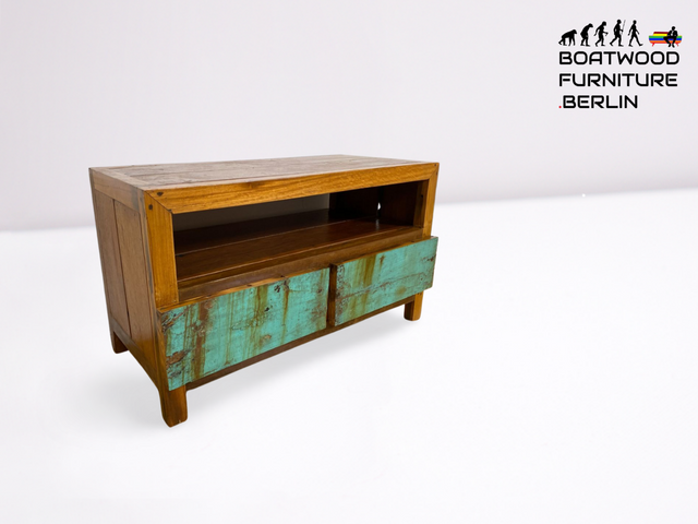Boatwood by WMK I Besonders schönes TV Lowboard mit Schubladen & Fach I Handmade Unikat aus altem Bootsholz I Teakholz massiv I Sideboard Kommode Bank Rack Stand Fernsehkommode Berlin Augsburg Hamburg