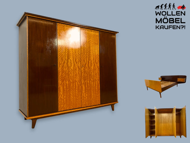 WMK I Schöner Mid-Century Kleiderschrank aus 1961, Vollholz, mit guter Aufteilung I Schrank Schlafzimmerschrank Wäscheschrank Wardrobe Schlafzimmer Möbel Vintage 50er 60er Rockabilly Berlin NRW Halle