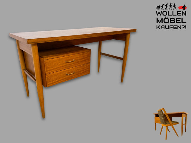 Stilvoller und gut erhaltener freistehender Mid-Century Schreibtisch mit Schubladen