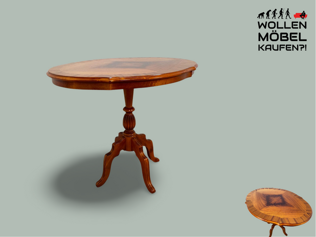 WMK Stilvoller und sehr gute erhaltener Vintage Beistelltisch im antiken Stile in Kirschholz mit fein gedrechselter Mittelsäule I Tisch Salontisch Couchtisch Ablage Lampentisch Stilmöbel Barock Berlin
