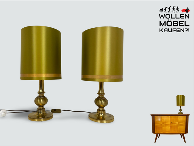 WMK # Set Preis! Sehr schönes und gut erhaltenes Vintage Lampenpaar mit tollem Lampenschirm und goldfarbenen Lampenfuß aus Messing # Lampen Tischlampen Nachttischlampen Leuchte Leselampe Mid-Century
