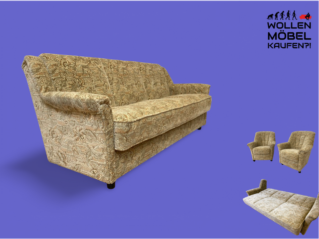 WMK # Gemütliches und sehr gut erhaltenes Vintage Schlafsofa mit floralem Originalbezug, Federkernsitz und Bettwäschefach # Couch Schlafcouch Sofa Klappsofa Klappcouch Polstermöbel Sitzgarnitur Retro
