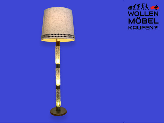 WMK I Sehr schöne Mid-Century Stehlampe mit original Lampenschirm und beleuchtetem Lampenfuß aus Glas und Chrom I Lampe Stehleuchte Leselampe Floor Lamp Leuchte Retro Vintage I Berlin Leipzig Hamburg