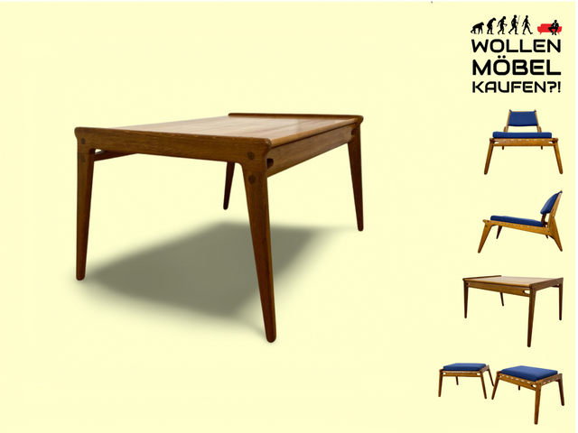 WMK # Rarer Designer Couchtisch aus dem "Hunting Chair Set" von PGH Erzgebirgisches Kunsthandwerk Annaberg Buchholz in gutem Originalzustand # Wohnzimmertisch Coffee Table Mid-Century DDR Vintage