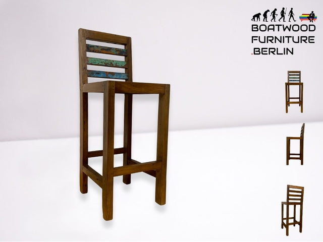 Boatwood by WMK # Bunterschöner Barhocker aus altem Bootsholz, ein handgefertigtes Unikat aus massivem Teakholz # Barstuhl Hocker Sitzhocker Stuhl Küchenstuhl Holzstuhl Bar Stool Hausbar Gastro
