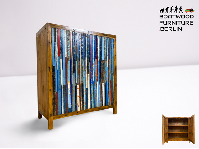 Boatwood by WMK # Besonders schöner Schrank aus altem Bootsholz, ein handgefertigtes Unikat aus massivem Teakholz # Highboard Kleiderschrank Wäscheschrank Sideboard Kommode Wäschekommode Bootsmöbel