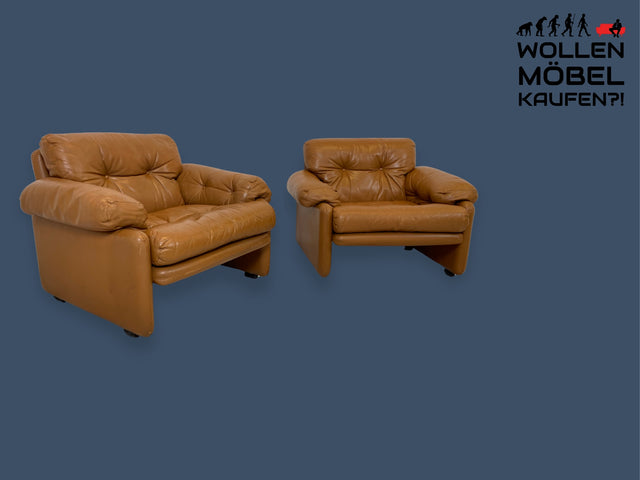 WMK 1/2 Hochwertiger & gut erhaltener italienischer Designersessel Coronado Tobia Scarpa von C&B Italia mit Echtleder Bezug # Sessel Ledersessel Sitzgarnitur Armchair Leder B&B Design Vintage
