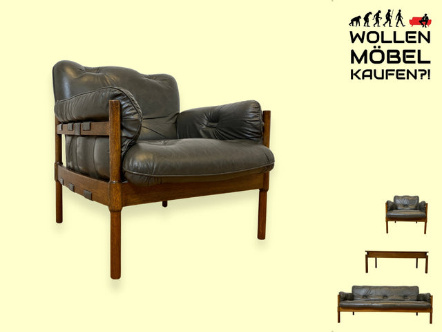 WMK I 1/2 Hochwertiger 70er Jahre Lounge Sessel im Stile von Jean Gillon & Arne Norell mit Echt Leder Bezug & Eichenholz Rahmen I Armchair Sitzgarnitur Danish Design Skandinavisch Mid-Century Vintage