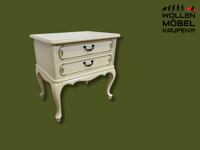 WMK I Sehr eleganter weißer Chippendale Nachttisch mit Schubladen und Messinggriffen I Nachtschank Nachtkommode Nachtschränkchen Kommode Night Stand Stilmöbel Vintage Barock I Berlin Dresden NRW