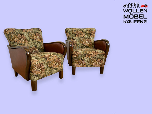 WMK 1/2 Ganz wunderbarer und besonders gut erhaltener 30er Jahre Art Deco Sessel mit floralem Originalbezug & bequemen Federkern # Clubsessel Loungesessel antiker Lesesessel Vintage # Versand möglich