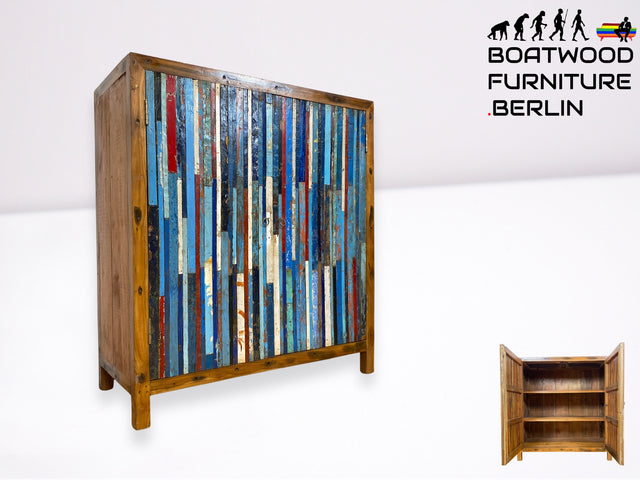 Boatwood by WMK I Einzigartiger Schrank aus altem Bootsholz I handgefertigtes Unikat I Teakholz massiv I Highboard Kleiderschrank Wäscheschrank Sideboard Kommode Schuhschrank Berlin Rostock Bayern