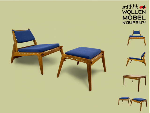 WMK # 1/2 Sehr rarer "Hunting Chair" , das Original aus PGH Erzgebirgisches Kunsthandwerk Annaberg Buchholz in sehr gutem Zustand # Sessel Designersessel Loungechair Lesesessel Mid-Century DDR Vintage