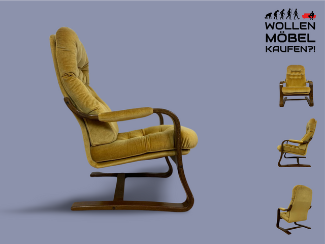 WMK Formschöner, äußerst bequemer & sehr gut erhaltener skandinavischer Freisschwinger mit gestepptem Samtbezug # Sessel Lesesessel Relaxsessel Easy Chair Fernsehsessel Samt Vintage 70er Retro