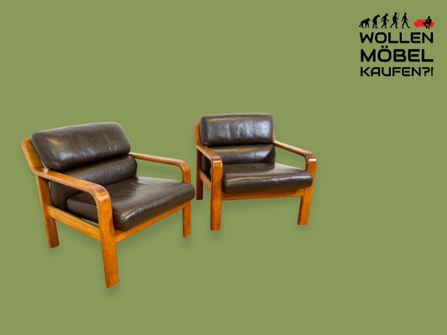 WMK # 1/2 Stilvoller skandinavisches Mid-Century Designersessel von L. Olsen & Søn Møbelfabrik mit Echtleder Bezug & Teakholz Rahmen # Sessel Armchair Sitzgarnitur Danish Design Vintage Teak Leather