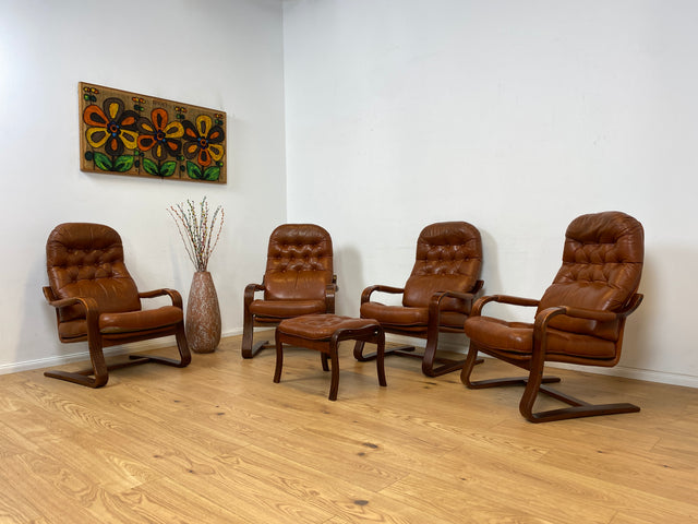 WMK 1/4 Beautifully designed, very comfortable & well-preserved Scandinavian leather armchair with quilted genuine leather # Armchair Reading Chair Relaxation Chair Easy Chair TV Chair Leather Vintage Mid-Century # Unit price