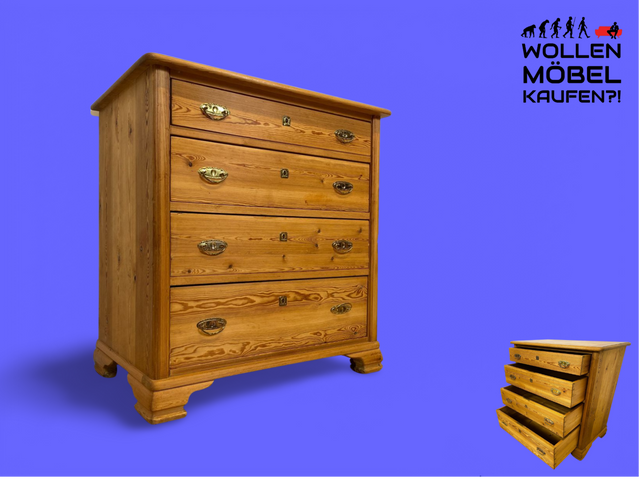 WMK # Imposante antike Kommode aus vollem Holz mit Schubladen und Messinggriffen, um 1880 # Schrank Schubladenkommode Wäschekommode Wickelkommode Biedermeier Weichholzkommode Vintage Dresden München