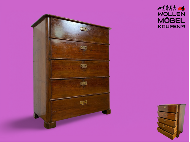 WMK # Wunderschöne antike Kommode aus vollem Holz mit 5 großen Schubladen und Messingbeschlägen # Schrank Schubladenkommode Highboard Wäschekommode Anrichte Sideboard Biedermeier Kolonialstil Vintage