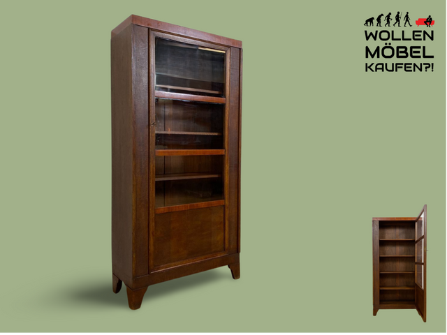 WMK I Schöne und gut erhaltene antike Vitrine aus vollem Holz mit verstell. Regalböden I Büchervitrine Bücherschrank Schrank Bücherregal Regal Geschirrschrank Highboard Art Deco Vintage Berlin Leipzig
