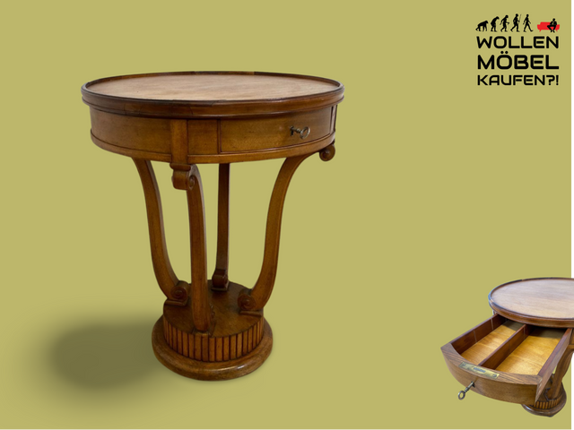 WMK # Sehr eleganter und gut erhaltener antiker Beistelltisch aus vollem Holz mit Schublade und handverziertem Fuß # Tisch Nähtisch Nähkommode Flurkommode Ablage Säule Telefontisch Jugendstil Vintage