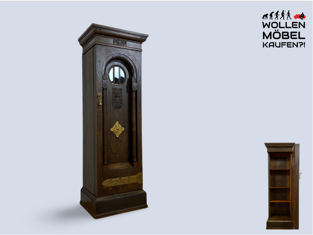 WMK # Imposanter antiker Bücherschrank aus Eiche m. grandiosem Messingbeschlag & verstell. Regalböden # Bücheregal Regal Vitrine Büchervitrine Geschirrschrank Barschrank Gründerzeit Jugendstil Vintage