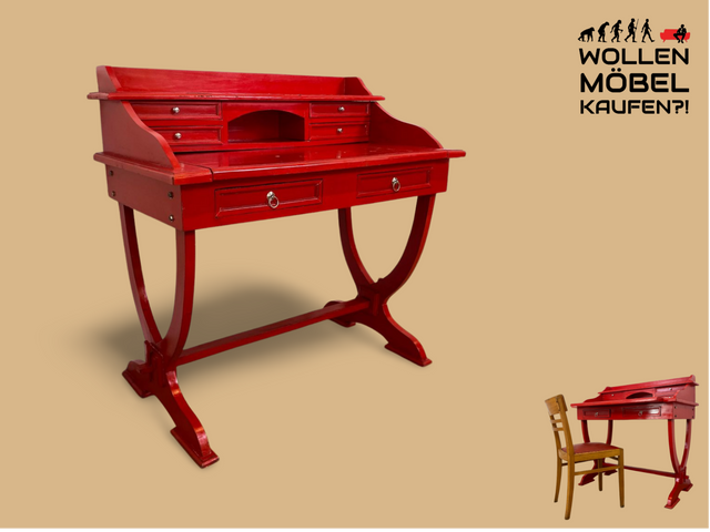 WMK # Einzigartiger antiker Schreibtisch in Rot mit auszieh. Schreibfläche und Schubladen # Ladysekretär Lady Desk Sekretär Schminktisch Frisierkommode Konsolenschreibtisch Empire Klassizismus Vintage