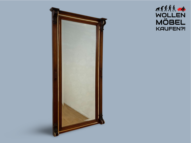 WMK I Eleganter antiker Wandspiegel mit Holzrahmen , geschliffenem Originalspiegel und abnehmbarem Goldstreifen I leicht blind I Spiegel Garderobe Flurspiegel Gründerzeit Vintage Berlin Halle Bochum