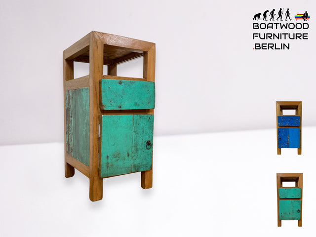Boatwood by WMK I Meeresblauer großer Nachttisch handgefertigt aus altem Bootsholz I Teakholz massiv I Nachtkommode Nachtschrank Nachtschränkchen Kommode Beistelltisch Ablage I Berlin Köln Hannover