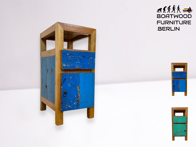 Boatwood by WMK I Einzigartiger großer Nachttisch handgefertigt aus altem Bootsholz I Teakholz massiv I Nachtkommode Nachtschrank Nachtschränkchen Kommode Beistelltisch Ablage I Berlin Kiel Stuttgart