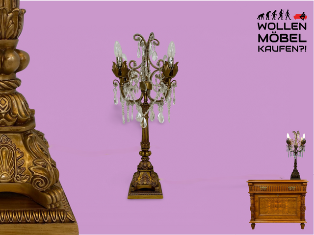 WMK # Hochwertiger Nachbau einer prachtvollen Barock Tischlampe mit edlen Kristallglas Tropfen # goldene Kristallleuchte Leselampe Tischleuchte Licht Lampe Regency Rokoko Vintage Berlin Augsburg Jena