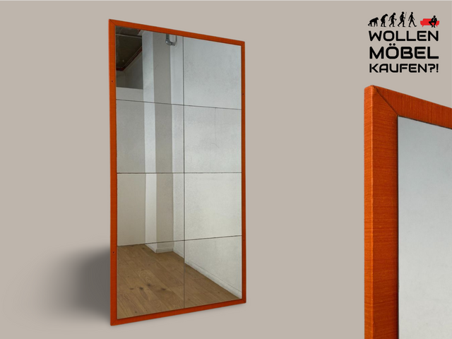 WMK I Freundlicher großer 70er Jahre Space Age Wandspiegel mit orangem Rahmen , Versand möglich I Spiegel Mirror Garderobe Flur Bad Retro Vintage 60er Berlin Leipzig Düsseldorf Sachsen Bayern NRW