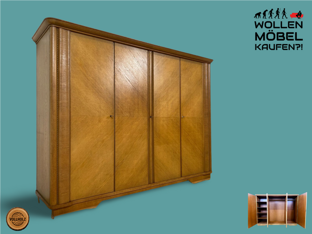 WMK I Besonders schöner und perfekt aufgeteilter großer Mid-Century Kleiderschrank aus vollem Holz in Eiche I Schrank Schlafzimmerschrank Wäscheschrank Wardrobe Vintage 50er Berlin Regensburg Schwerin