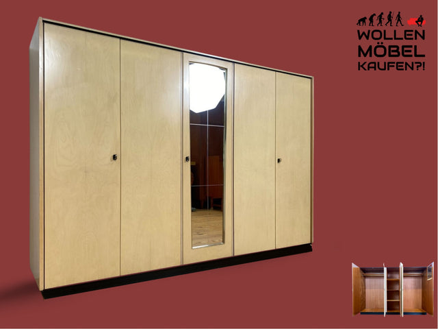 WMK I Endlich Platz! Raumaufhellender großer weißer Mid-Century Kleiderschrank mit Spiegeltüren und Innenspiegel I Schrank Schlafzimmerschrank Wäscheschrank Spiegelschrank Wardrobe Vintage 60er 70er