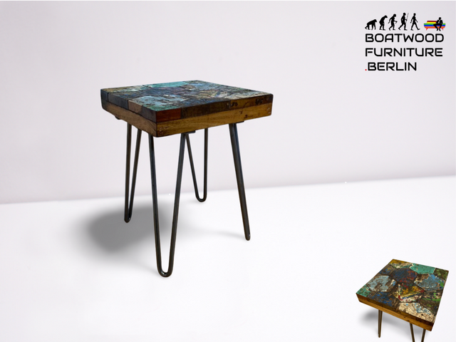 Boatwood by WMK I Einzigartiger handgefertigter Beistelltisch aus altem Bootsholz auf Hairpin Füßen I Couchtisch Ablage Blumentisch Blumenhocker Blumenbank Nachtisch Treibholz I Berlin Leipzig Hamburg