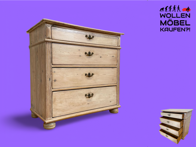 WMK I Sehr schöne helle antike Kommode aus vollem Holz mit Schubladen & Messinggriffen I Schubladenkommode Wäschekommode Schrank Wickelkommode Chest Biedermeier Gründerzeit Vintage Berlin Bremen Kiel