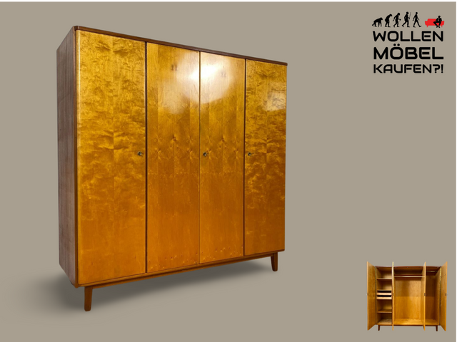 WMK I Formschöner und perfekt aufgeteilter heller Mid-Century Kleiderschrank aus 1961 mit Schubladen I Schrank Schlafzimmerschrank Wäscheschrank Wardrobe Vintage DDR Berlin Stuttgart Dresden Bayern