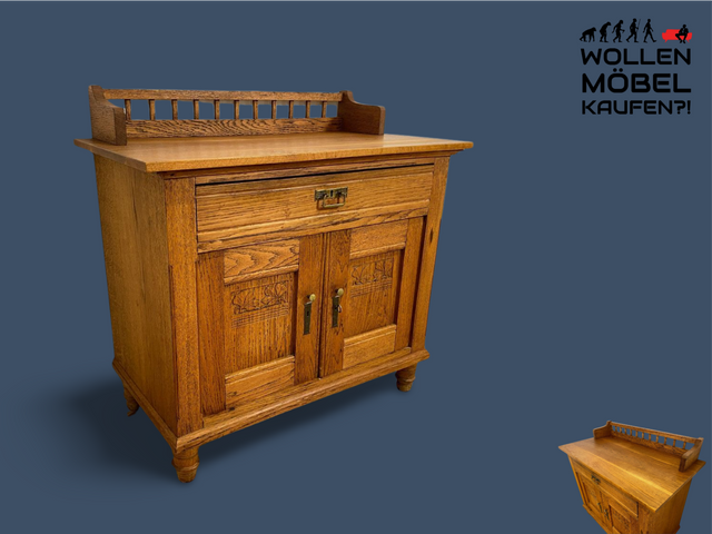WMK I Besonders schöne, kleine dänische Jugendstil Anrichte aus vollem Eichenholz mit Aufsatz I Schrank Kommode Sideboard Wäschekommode Wickelkommode Antik Gründerzeit Vintage Berlin Leipzig Bayern