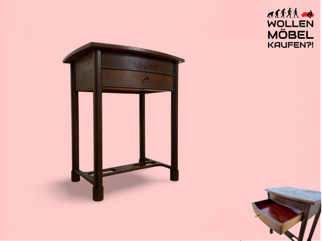 WMK # Formschöne und sehr gut erhaltene kleine dunkle antike Kommode aus vollem Holz mit abschließbaren Schubladen # Beistelltisch Nähkommode Flurkommode Schränkchen Telefontisch Jugendstil Vintage